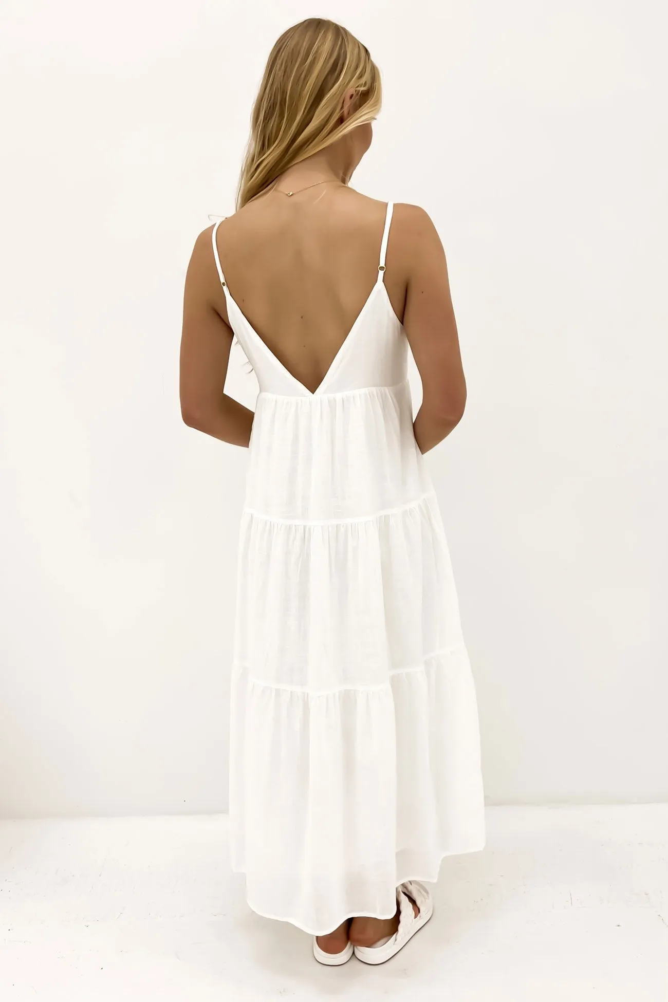 Classic Tiered Midi Dress White Quick Elegance Cozy Base