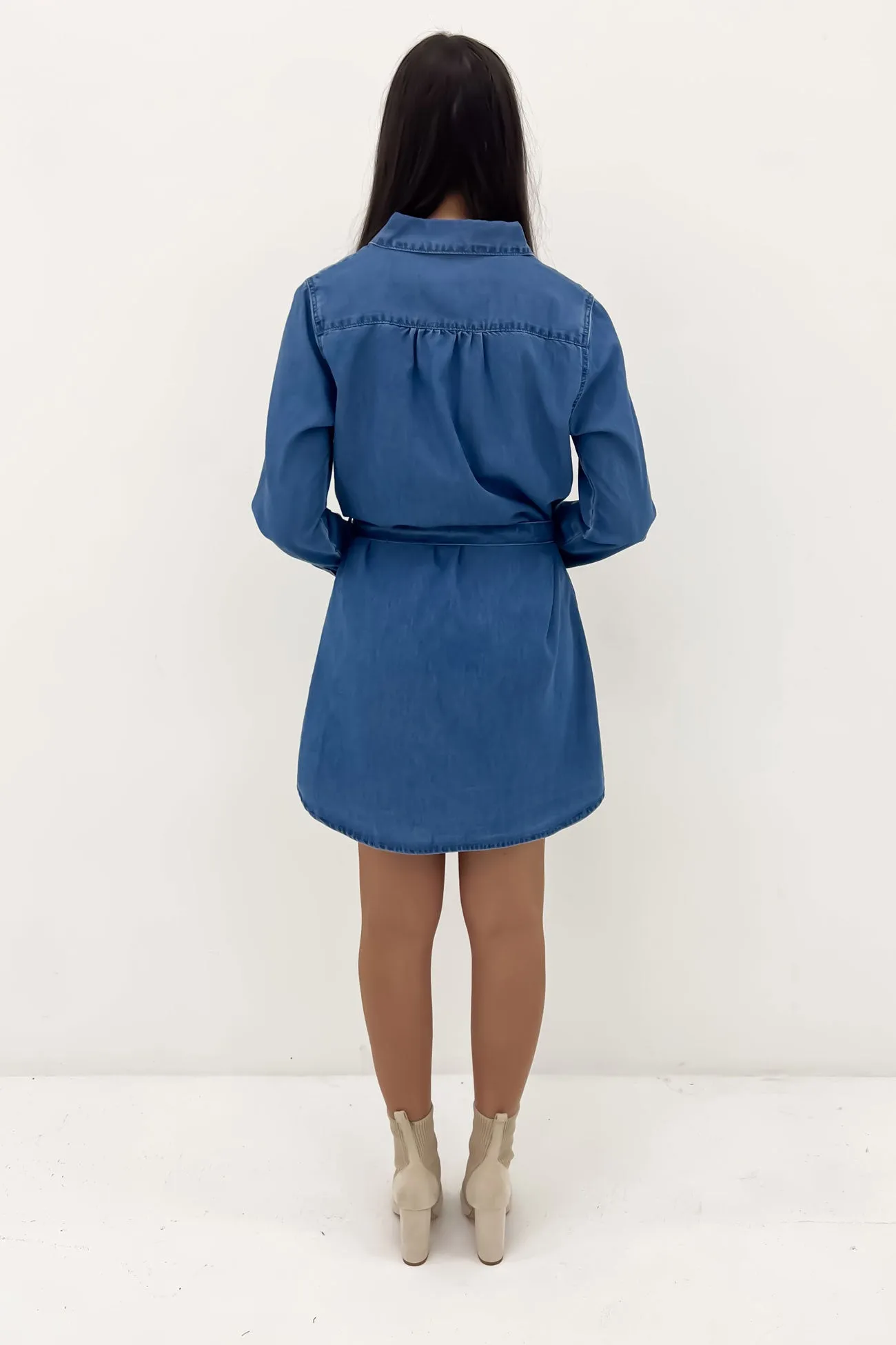 Cool Drape Timeless Energy Lorelai Denim Mini Dress Mid Blue