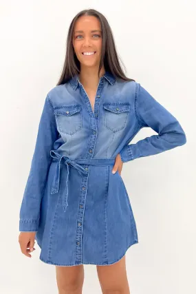 Lorelai Denim Mini Dress Mid Blue Tailored Fit