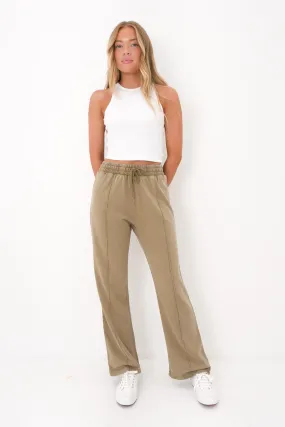 Stretch Panels Nara Wide Leg Trackpant Olive