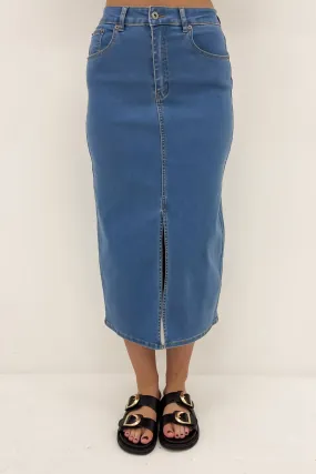 Alivia Denim Midi Skirt Dark Blue Smooth Feel