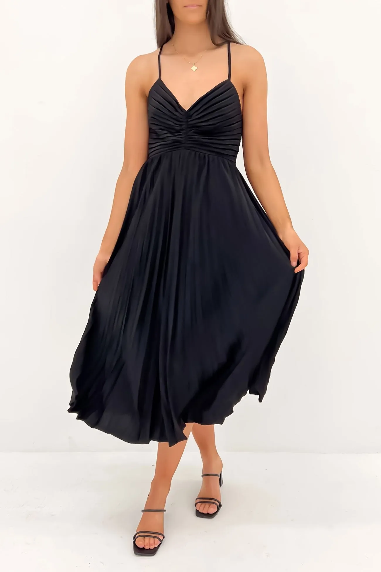 Clydie Midi Dress Black Art Soul Lace-Sleeve