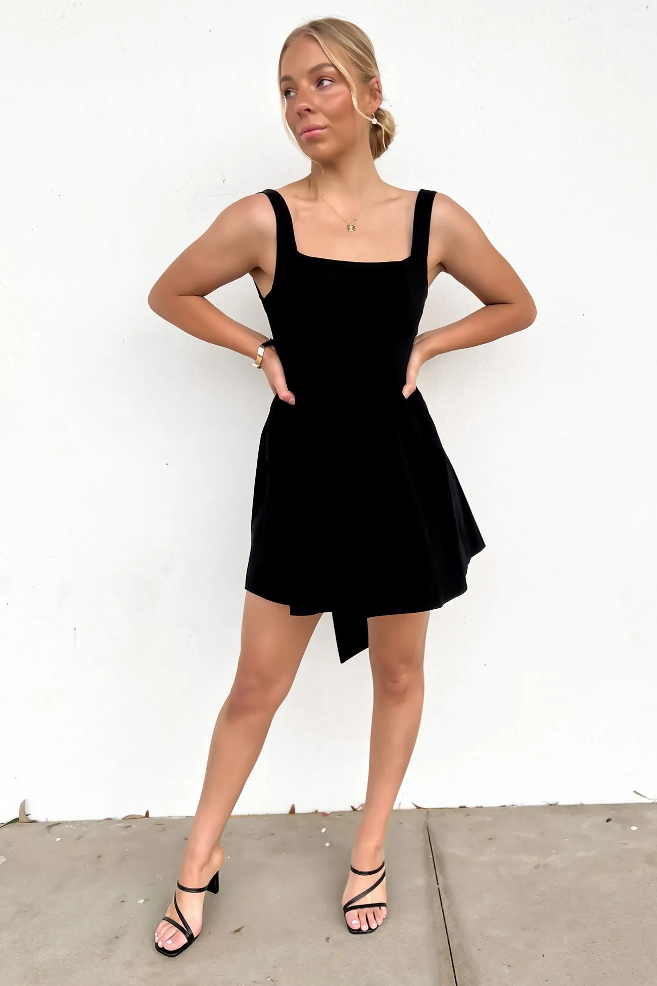 Codie Mini Dress Black Pure Fabric Slit Detail