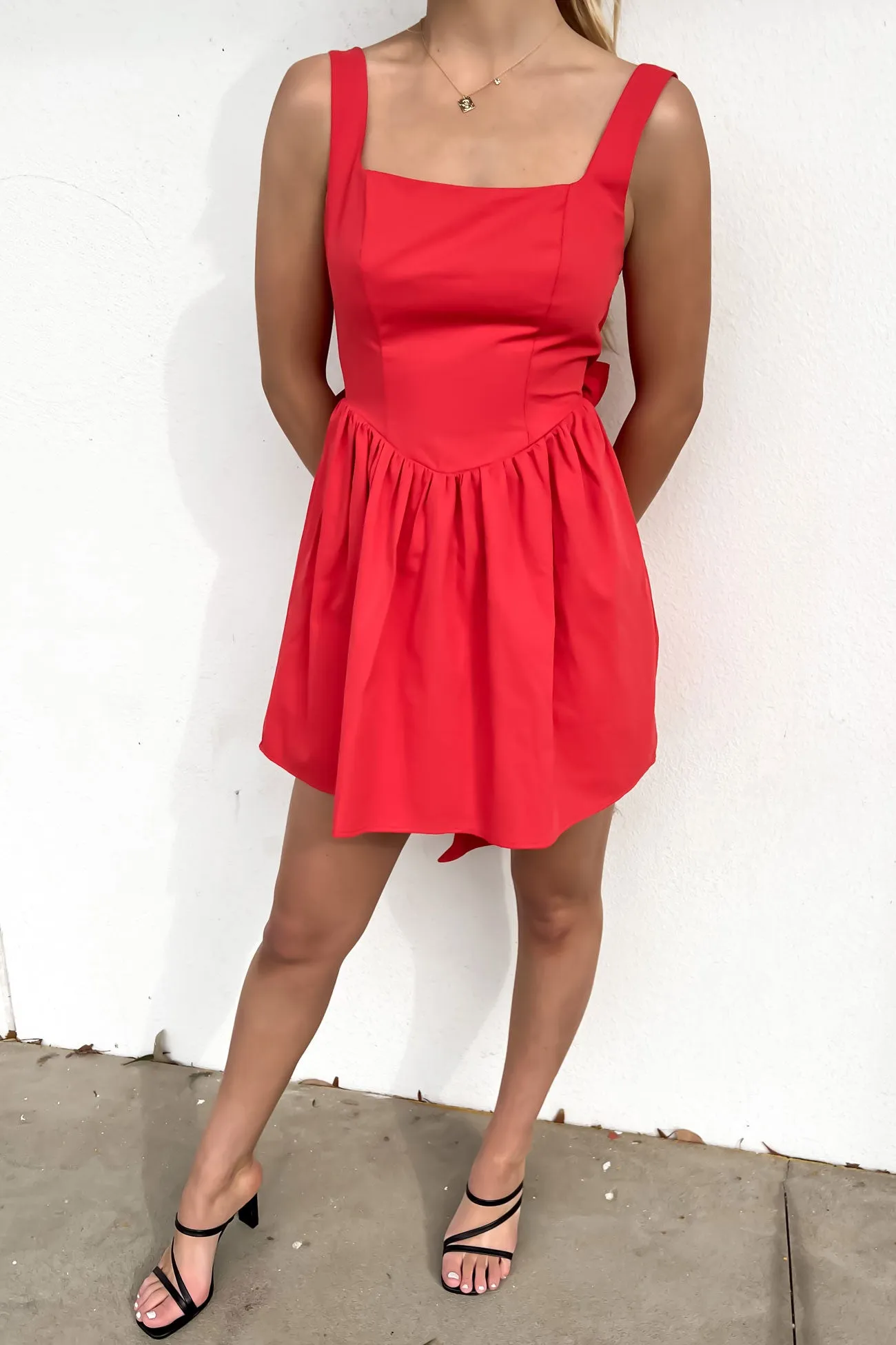 Feminine off-the-shoulder gown Codie Mini Dress Red