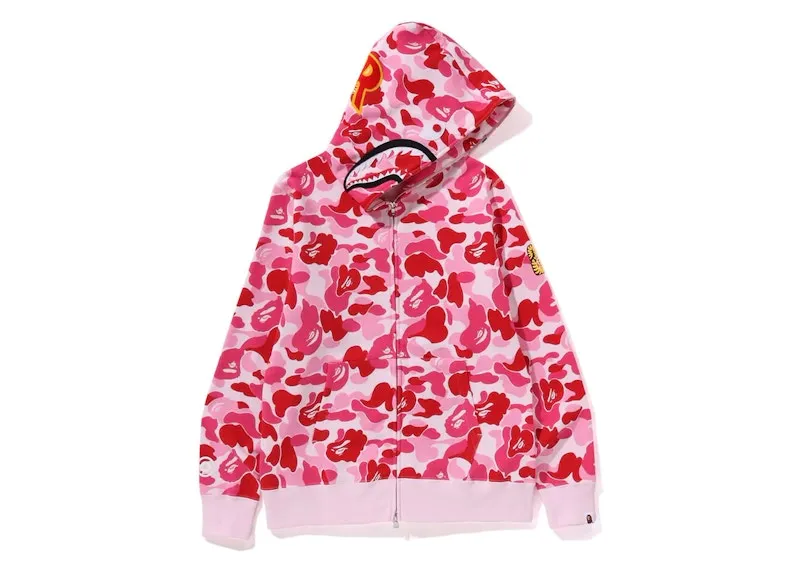 Comfortable Mobility Bape Abc Camo Shark Ponr Full Zip Hoodie Pink