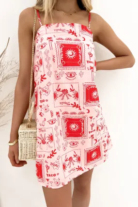 Art Inspired Subtle Stitch Catalina Mini Dress Pink Tequila Tacos
