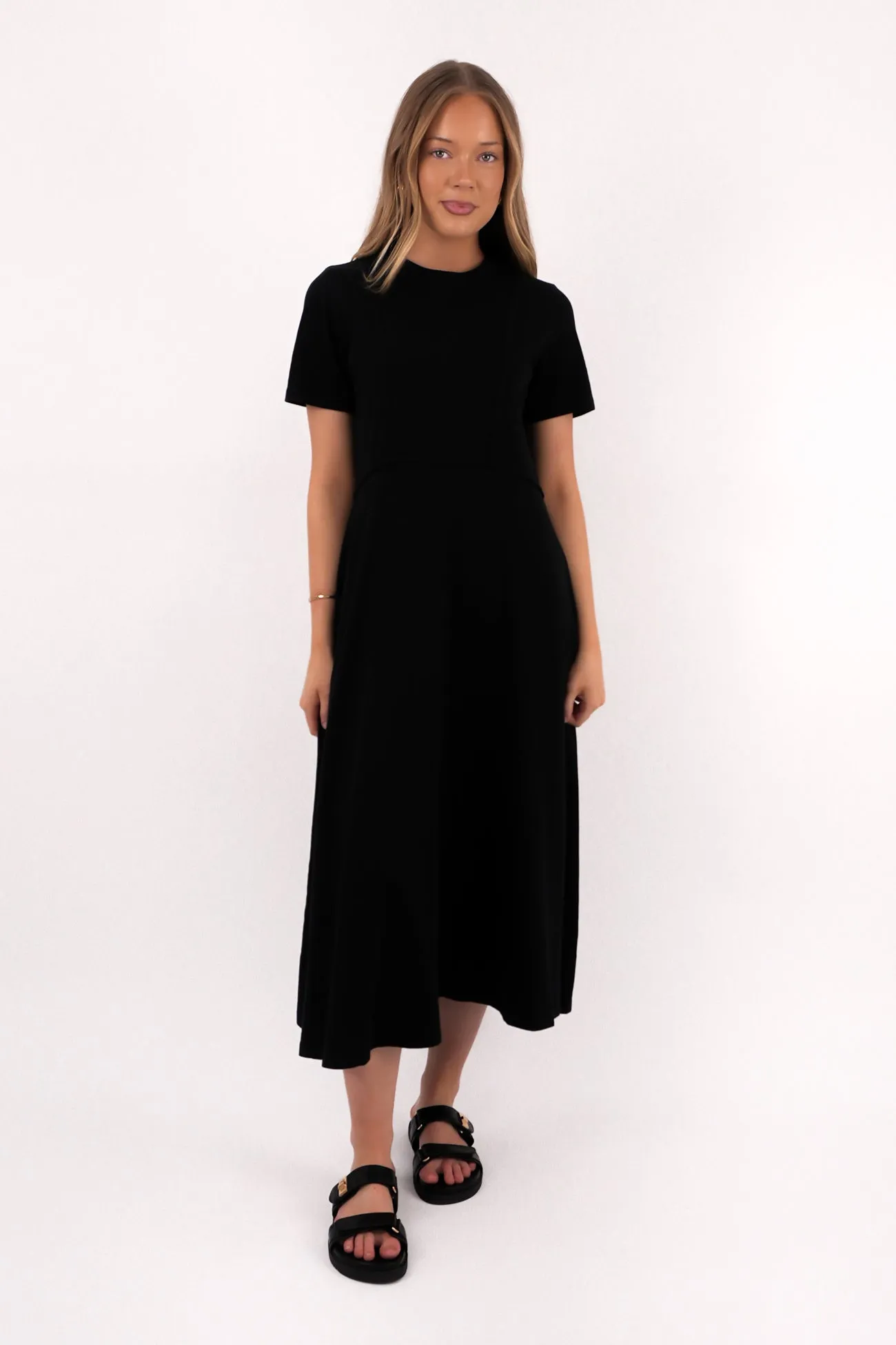 Eva Midi Dress Washed Black Smooth Drape