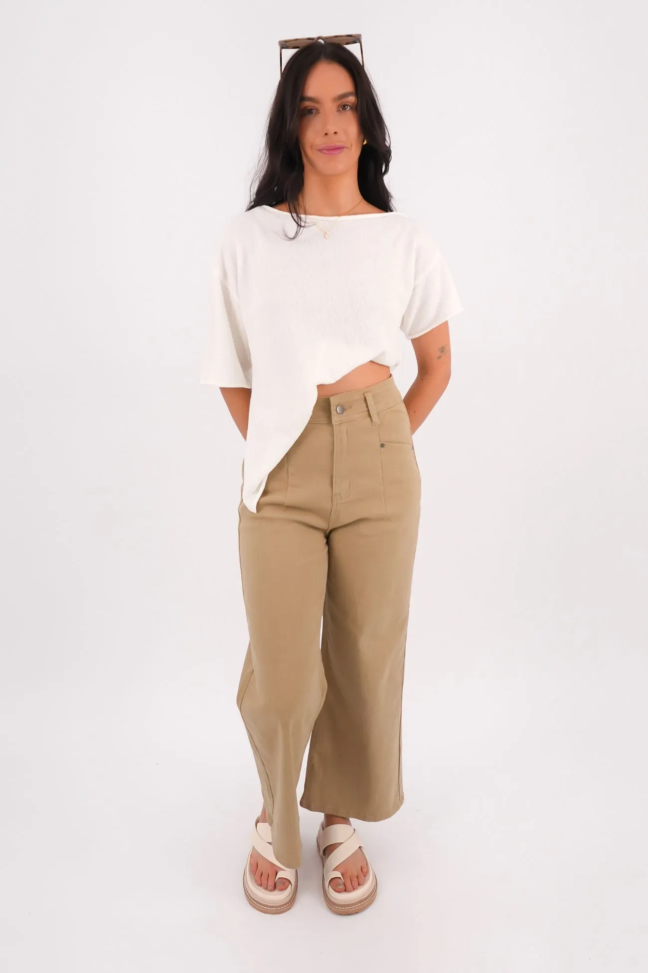 Hilary Pant Natural Barrel Waist Stylish Cut