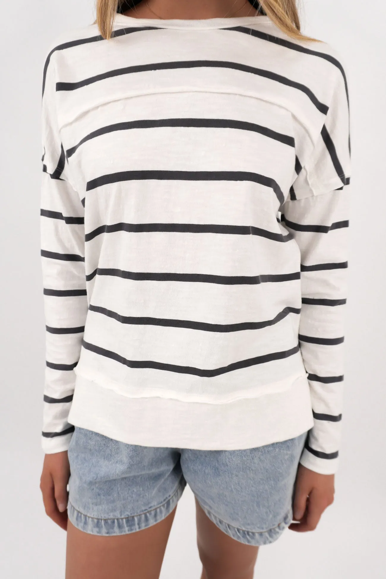 Jayne Stripe Throw On Top White Charcoal Mountain Hike 3D Knit Body Mapping