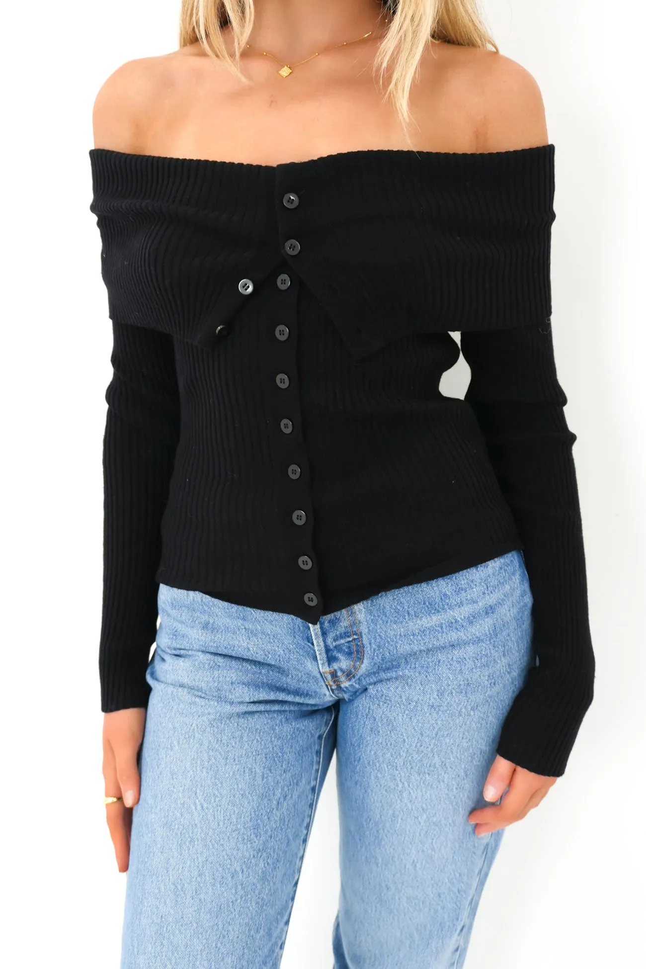 Cecilia Knit Long Sleeve Black School - wear Matte