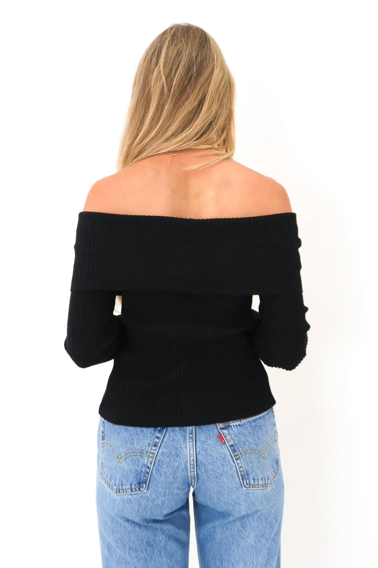Cecilia Knit Long Sleeve Black No name brand ribbed