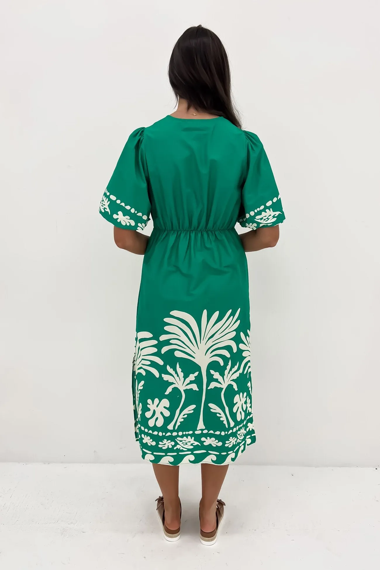 Farm Air Drew Midi Dress Green White