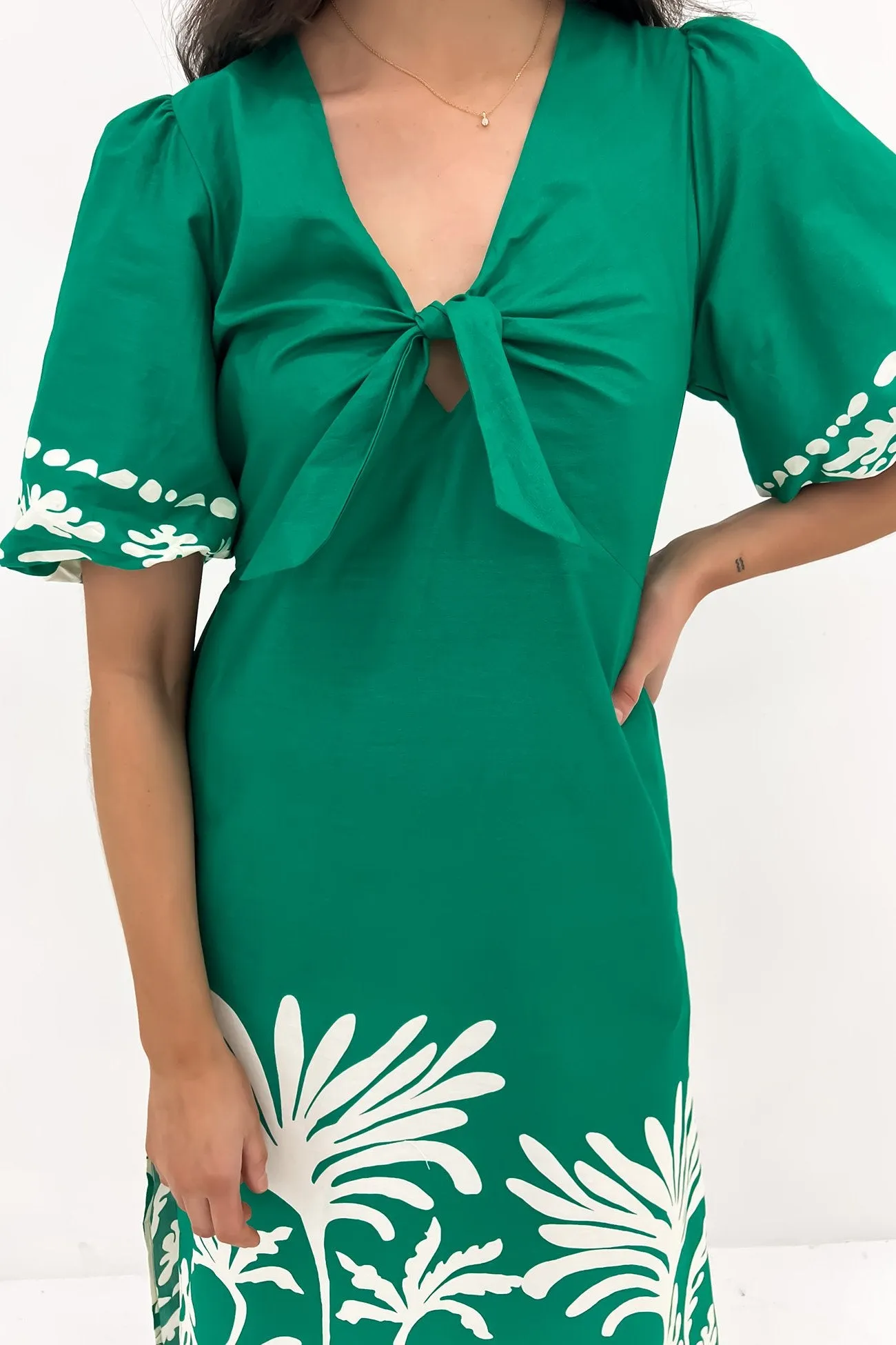 Drew Midi Dress Green White Stylish party wear Summer Soft