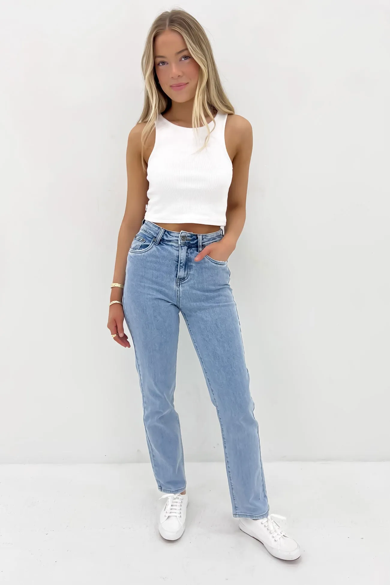 Non Stretch Denim Relaxed Feel Mila Straight Comfort Jean Light Blue