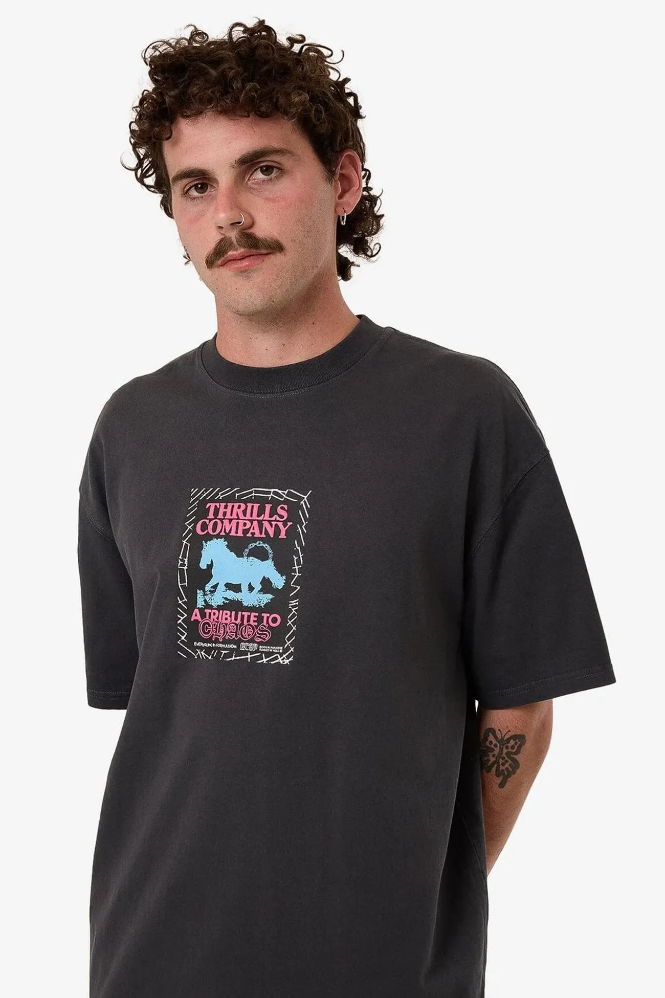 Active Lifestyle MinimalistDesign Chain Of Formation Box Fit Oversize Tee Dark Charcoal