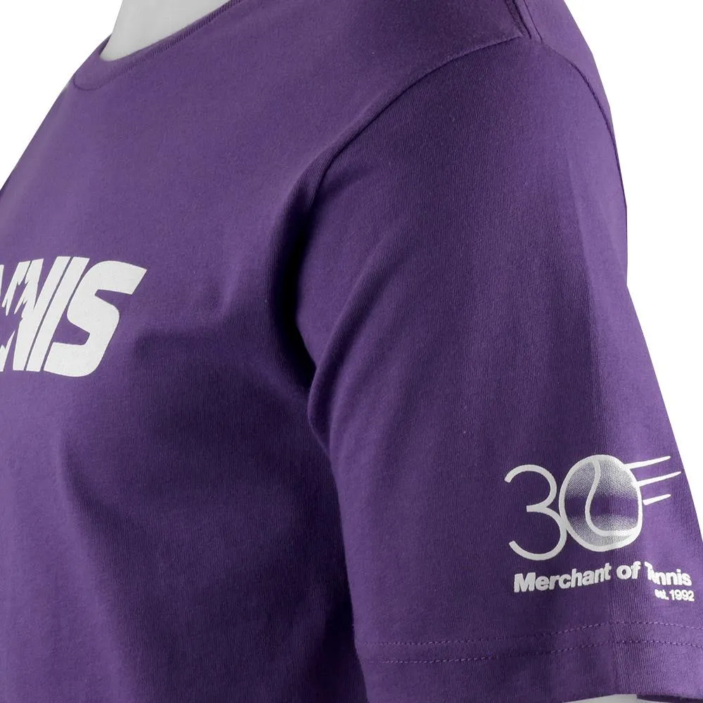 Comfortable Straps Merchant of Tennis Unisex 30 Year Tee - Purple Laser-Cut
