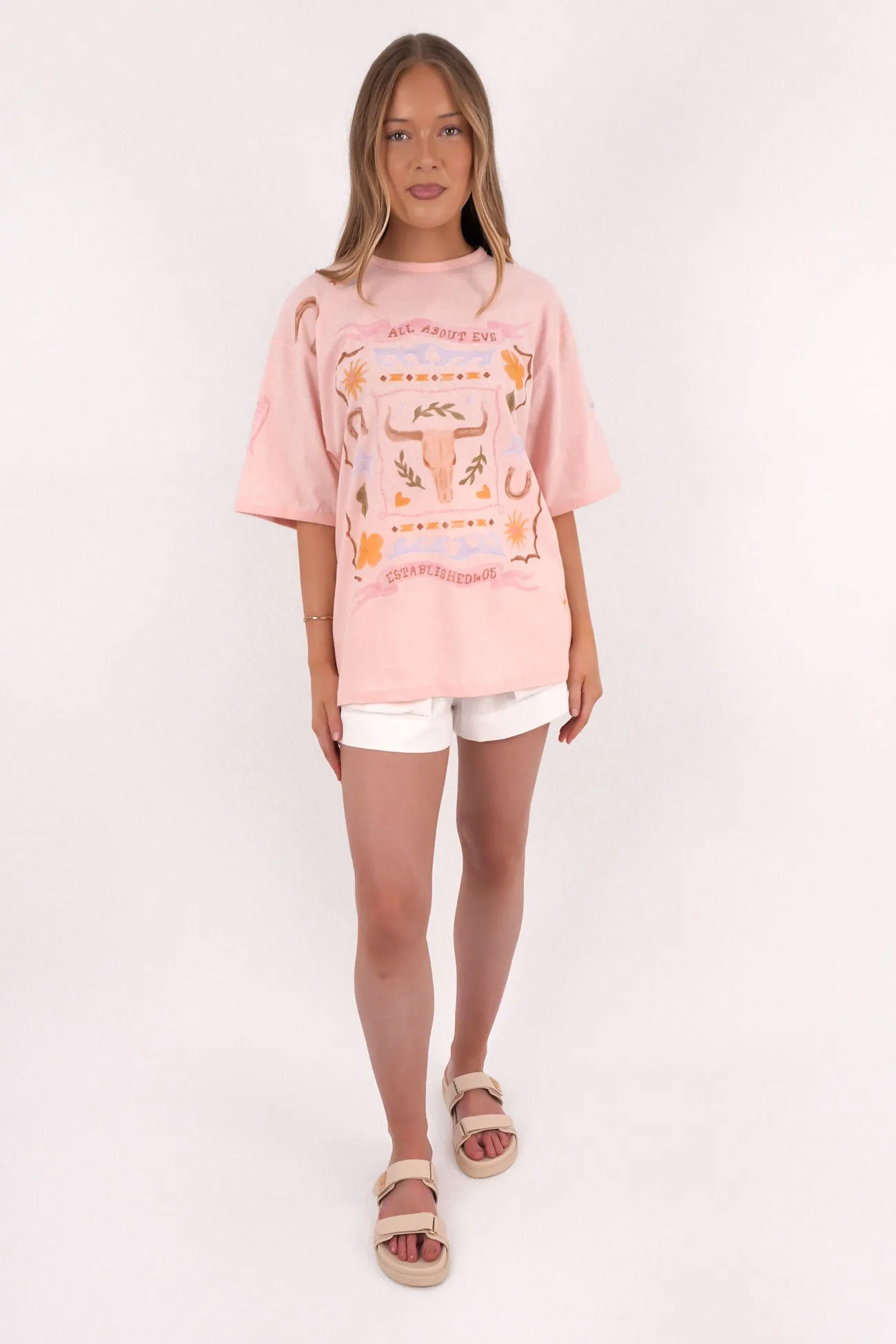 Comfy Fit Wear Aloha Howdy Oversized Tee Pale Pink