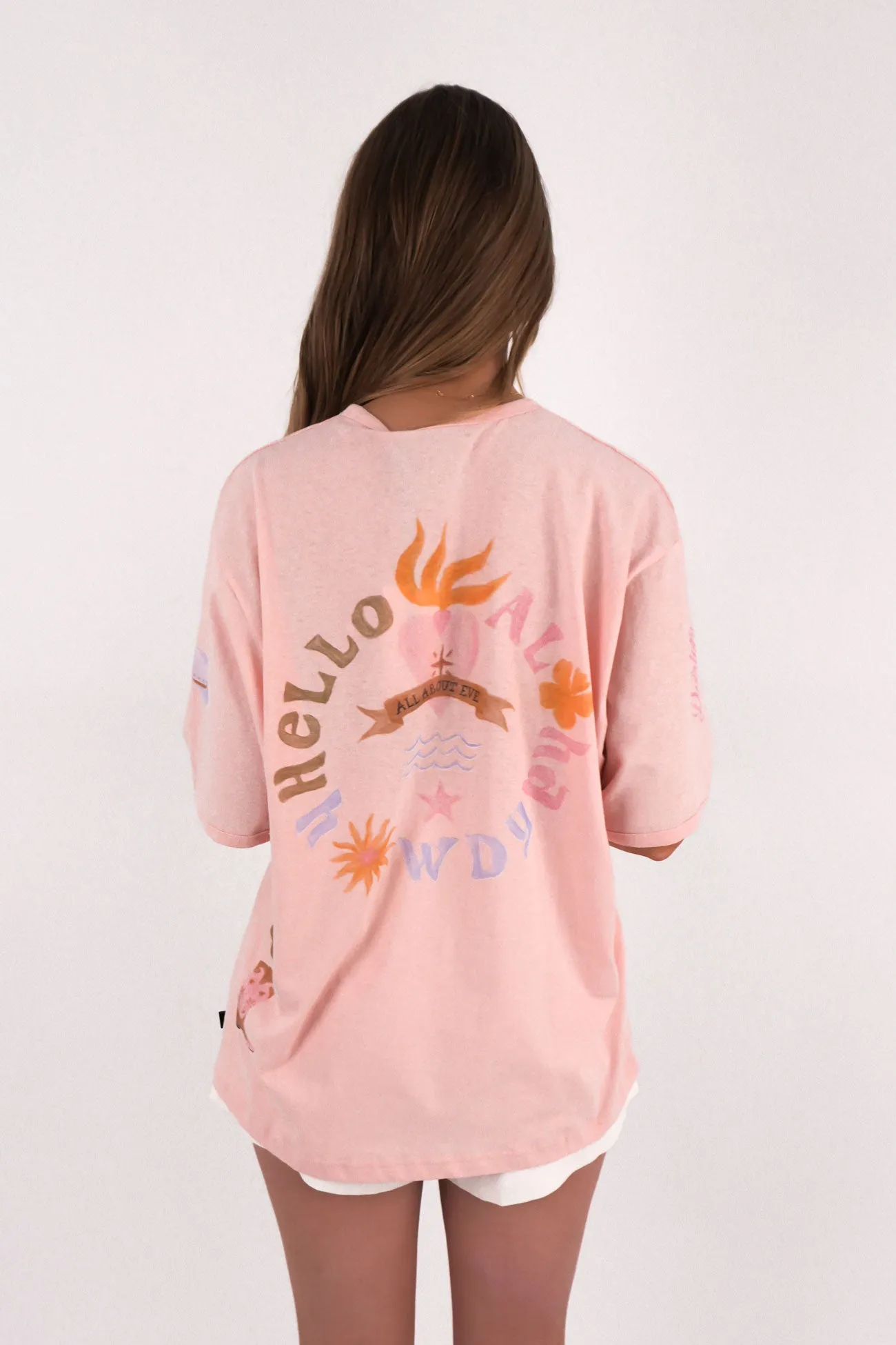 Active Comfort Style Easy Fit Wear Aloha Howdy Oversized Tee Pale Pink