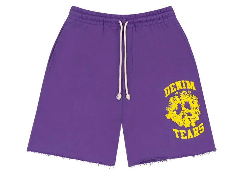 Decorative Trim Denim Tears Denim University Sweat Shorts Purple