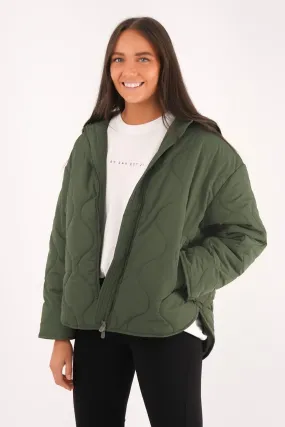 Hidden Zipper Temperature Regulating Mellow Quilted Jacket Khaki