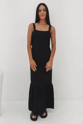 Embroidered-Sleeve Travel-friendly Willa Maxi Dress Black