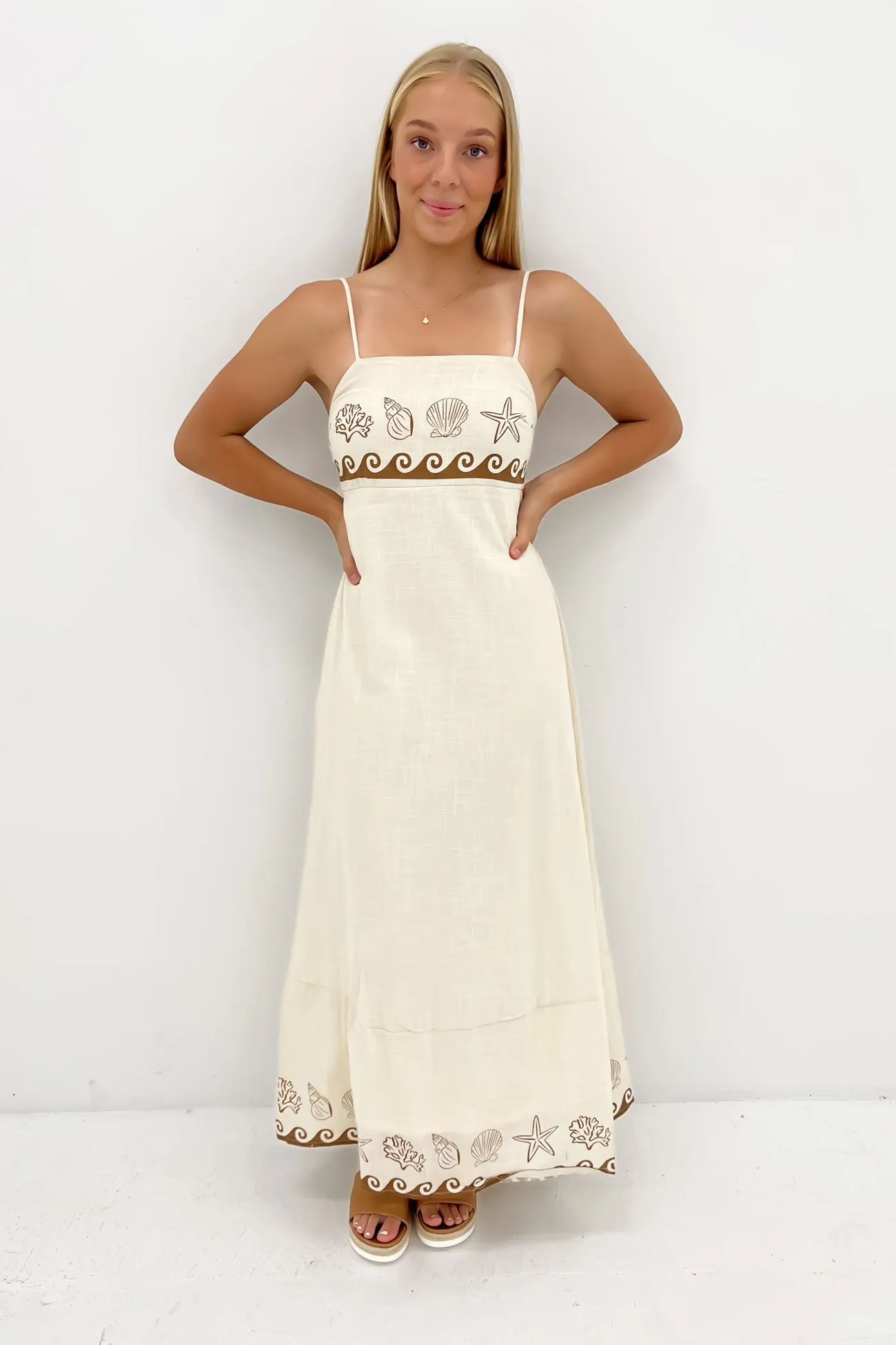 Zhuri Maxi Dress Beige Shell Wave Linen Vibe Lightweight-Structure