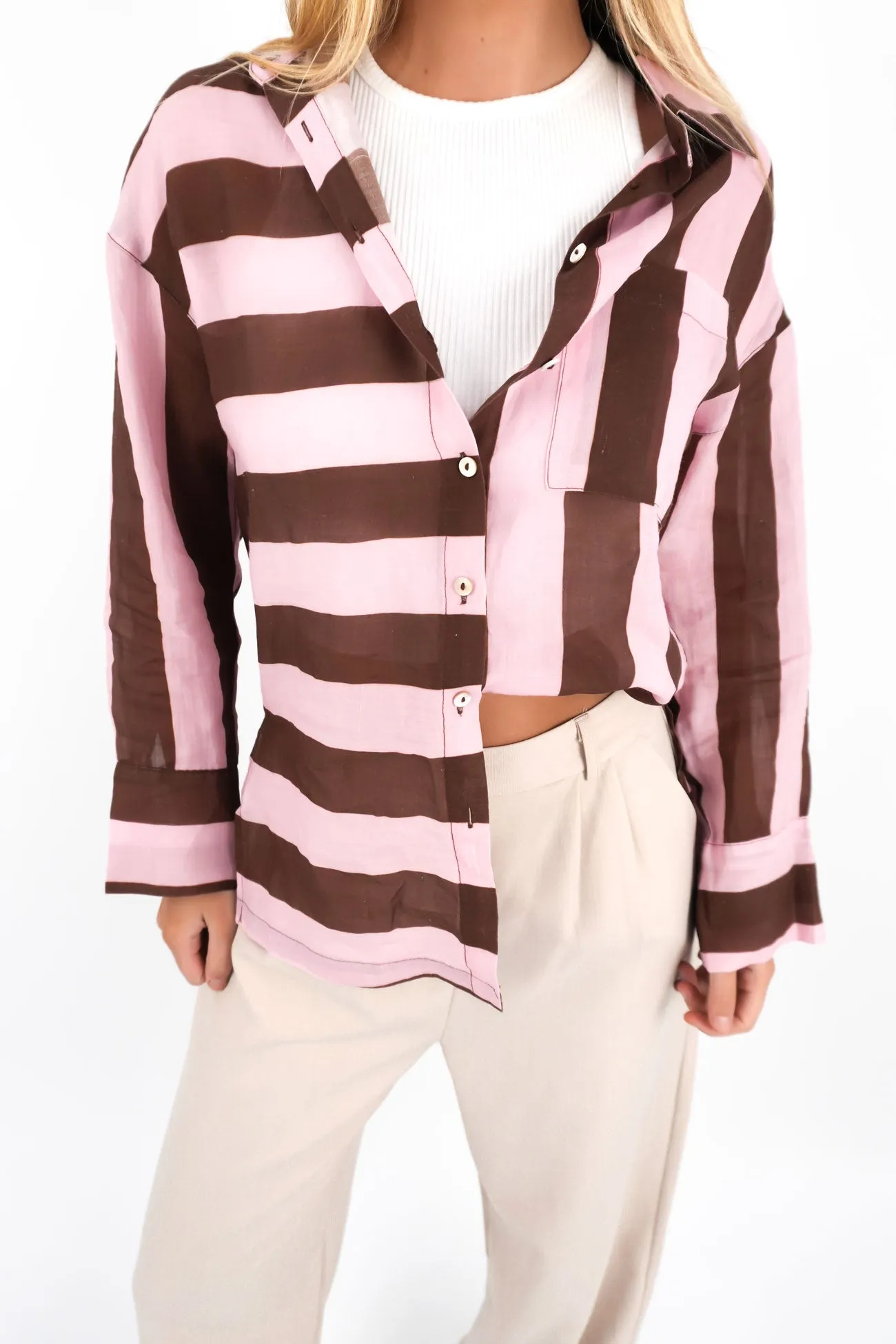 Elektra Long Sleeve Shirt Choc Pink Patterned Design Abstract print