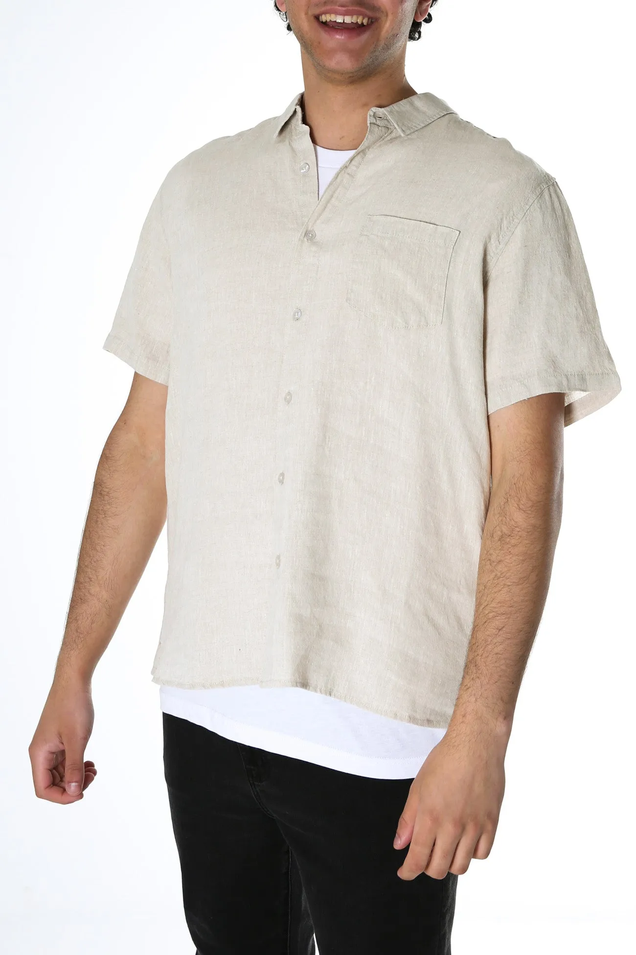 Linen Short Sleeve Shirt Natural Graduation Attire