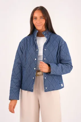 Denim Quilted Bomber Blue Haze City Ready Style Flexible Elasticity