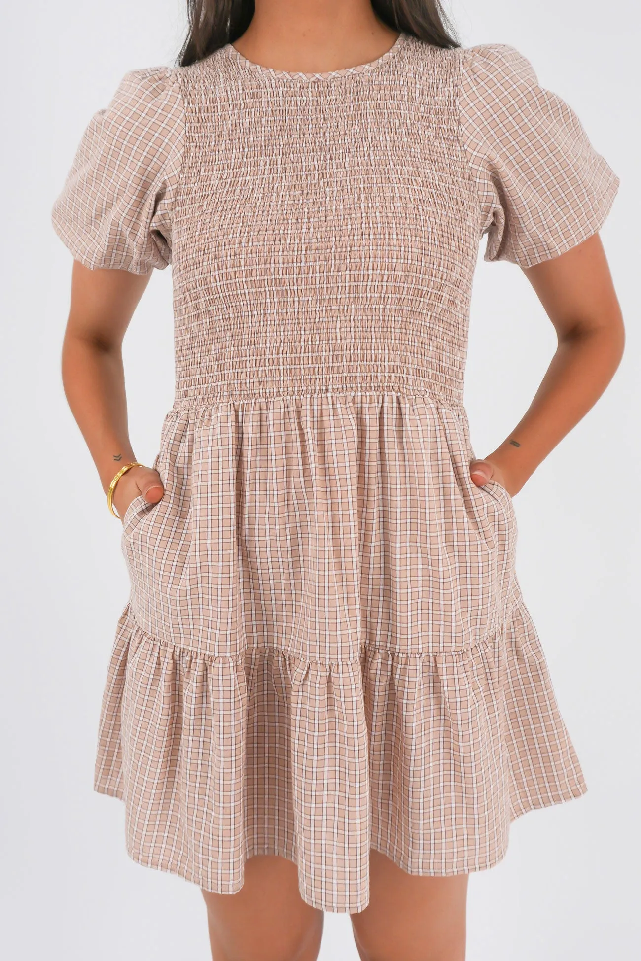 Lenox Mini Dress Check Button Chic