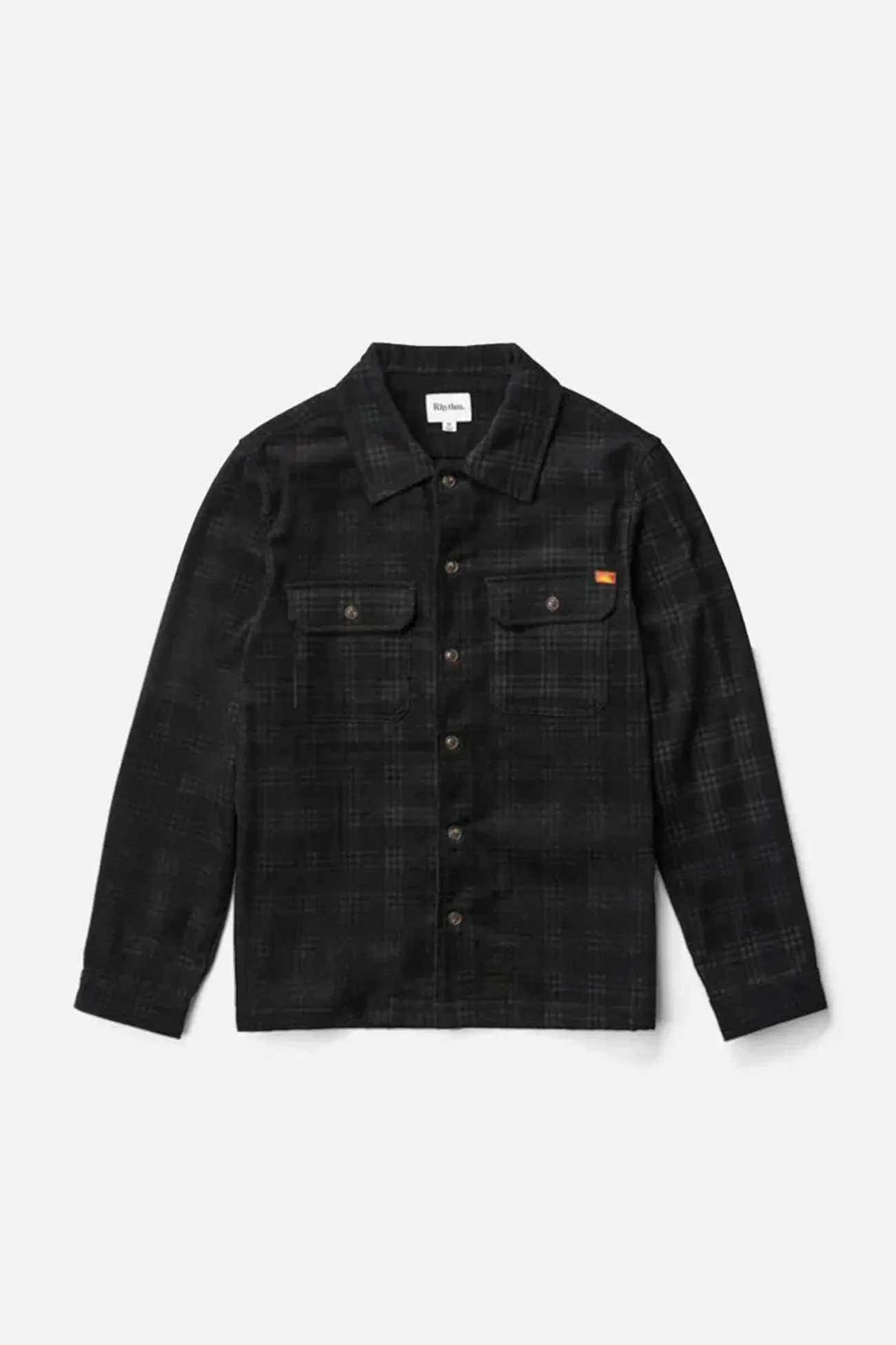 Cord Check Overshirt Black High Collar Structure