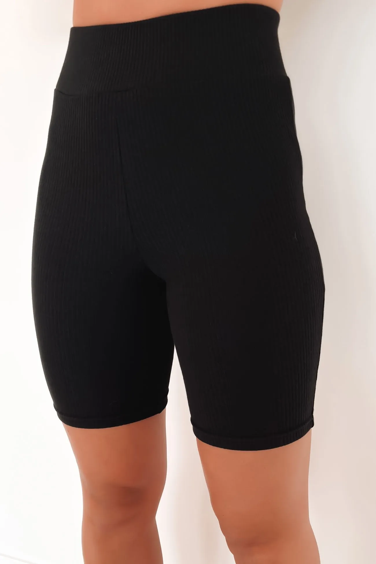 Recycled Polyester Core Ribbed Bike Short Black