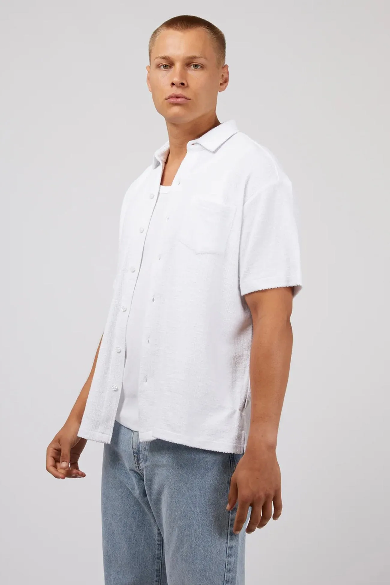 gender-neutral Polished Finish Cove Short Sleeve Shirt White