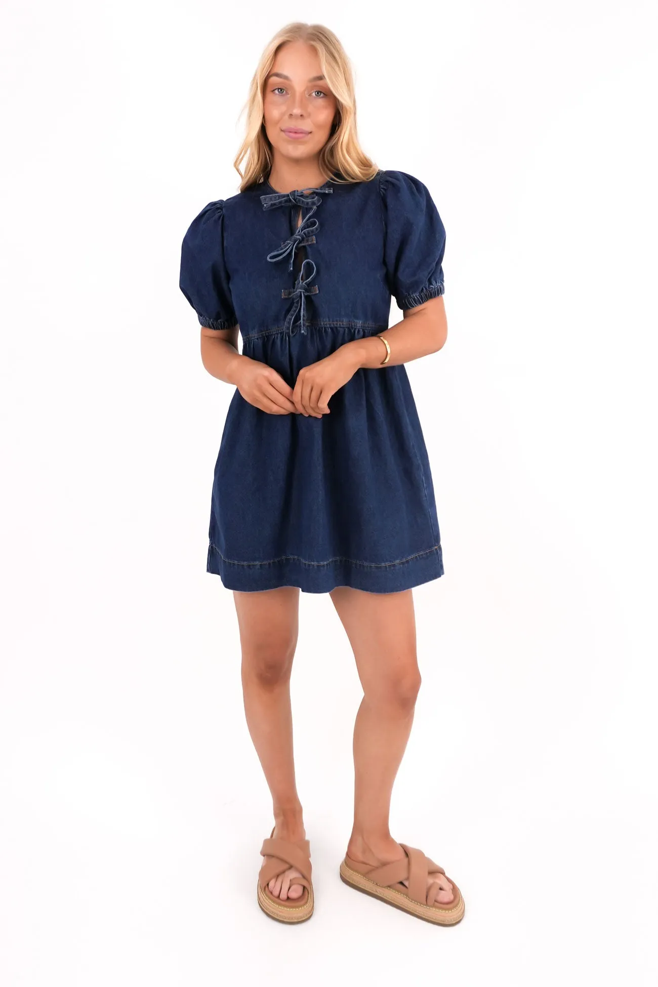 Amalie Mini Dress Dark Blue Cool Fabric Elastic-Cuff