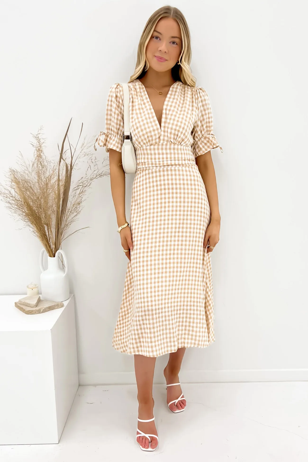 Soft Structure Elegant Piece Aspyn Midi Dress Beige Check