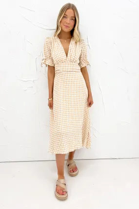 Light Fabrication Layering-Piece Aspyn Midi Dress Beige Check