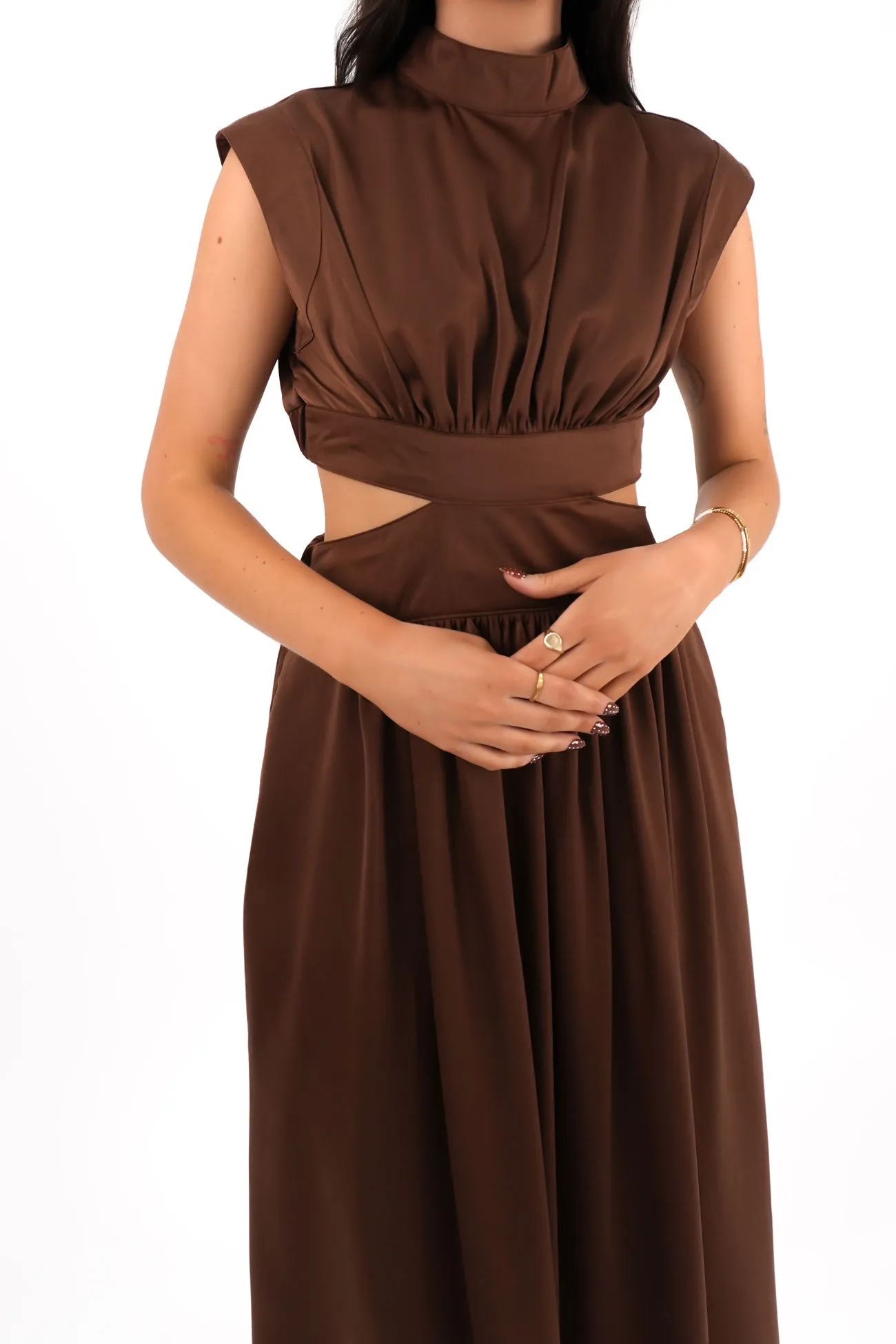 Carmen Maxi Dress Chocolate Layered Design