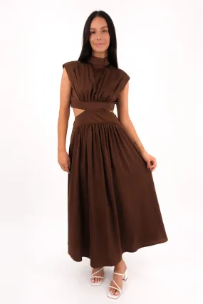 Stretchable Carmen Maxi Dress Chocolate