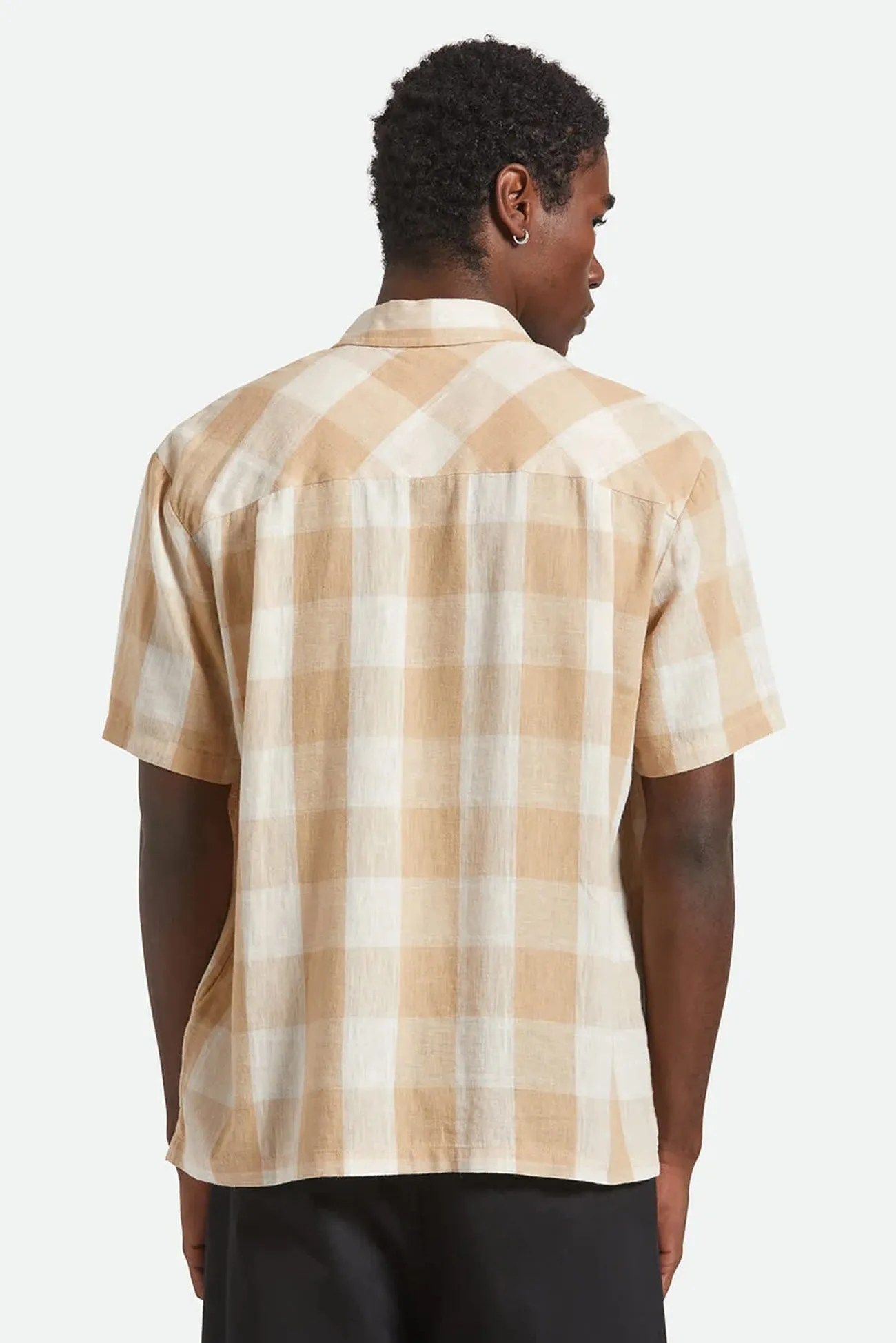 Cru Linen Blend Short Sleeve Woven Off White Sand Metallic Finish Functional Design