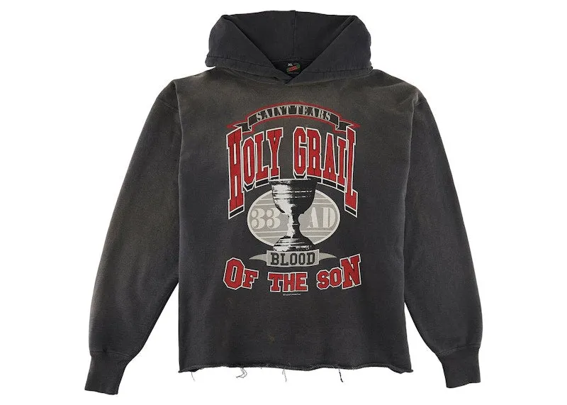 Saint Mxxxxxx X Denim Tears Holy Grail Hoodie Vintage Black Ruffled anti-odor