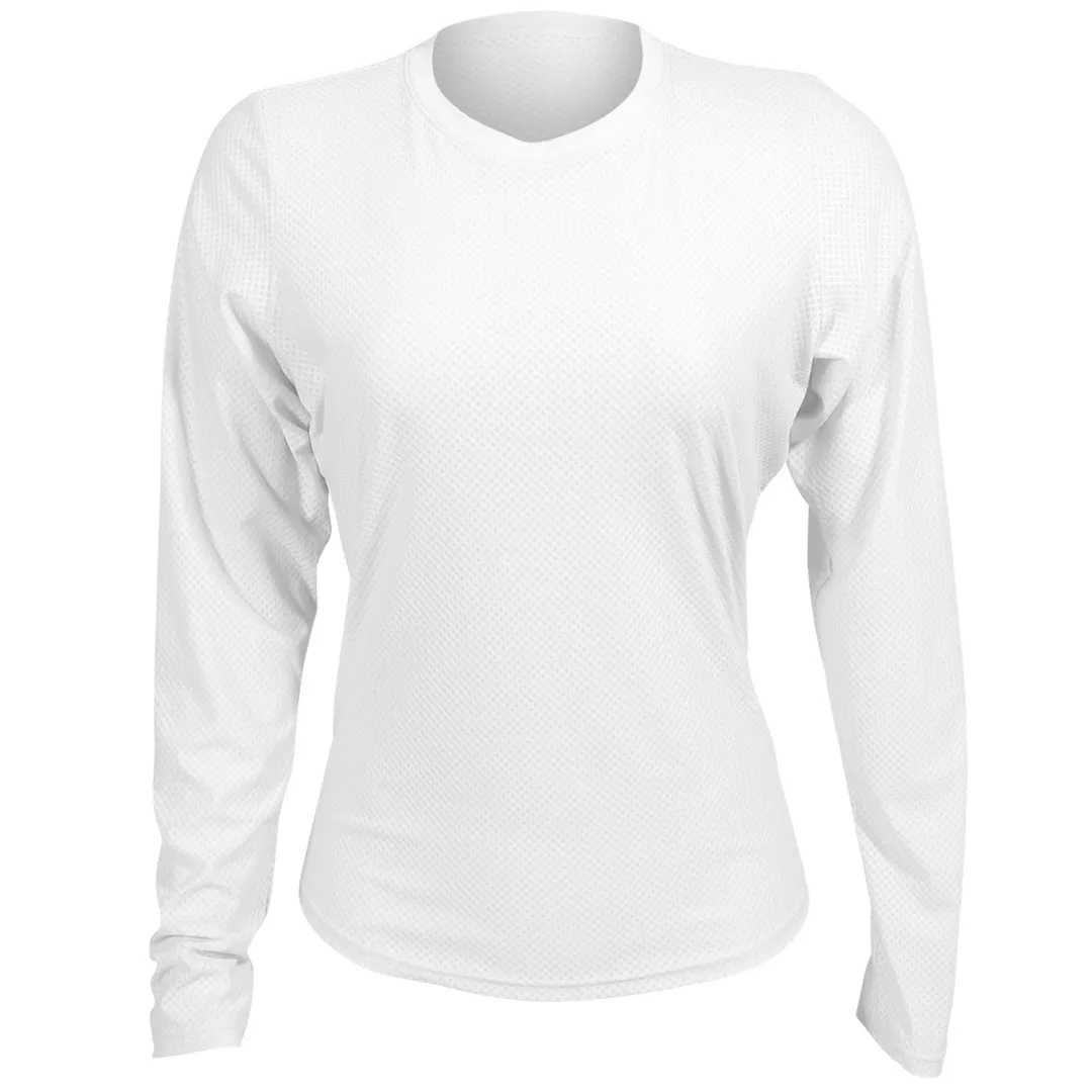 Comfort Cushion Button Closure Cuffed Sofibella Women's UV Colours Staples Mesh Long Sleeve - White
