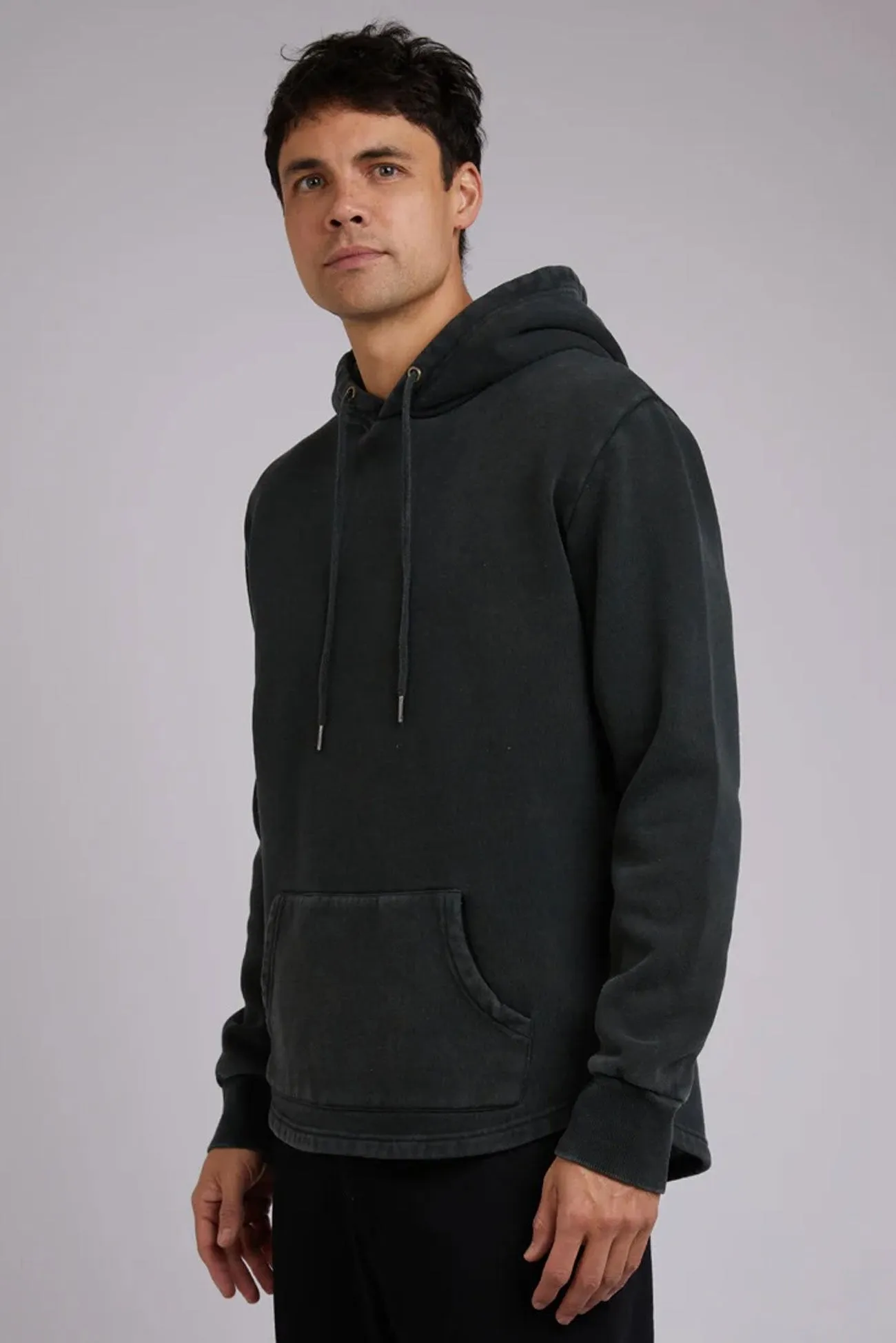 Curved Hem Hoody Dark Green Seamless Shoulder Design Odor Resistant Coating