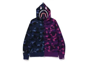 Modern Style Bape Color Camo Separate Shark Fz Hoodie Navy/Purple