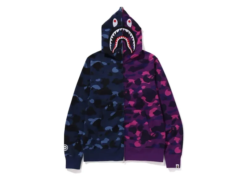 Faux Fur Bape Color Camo Separate Shark Fz Hoodie Navy/Purple
