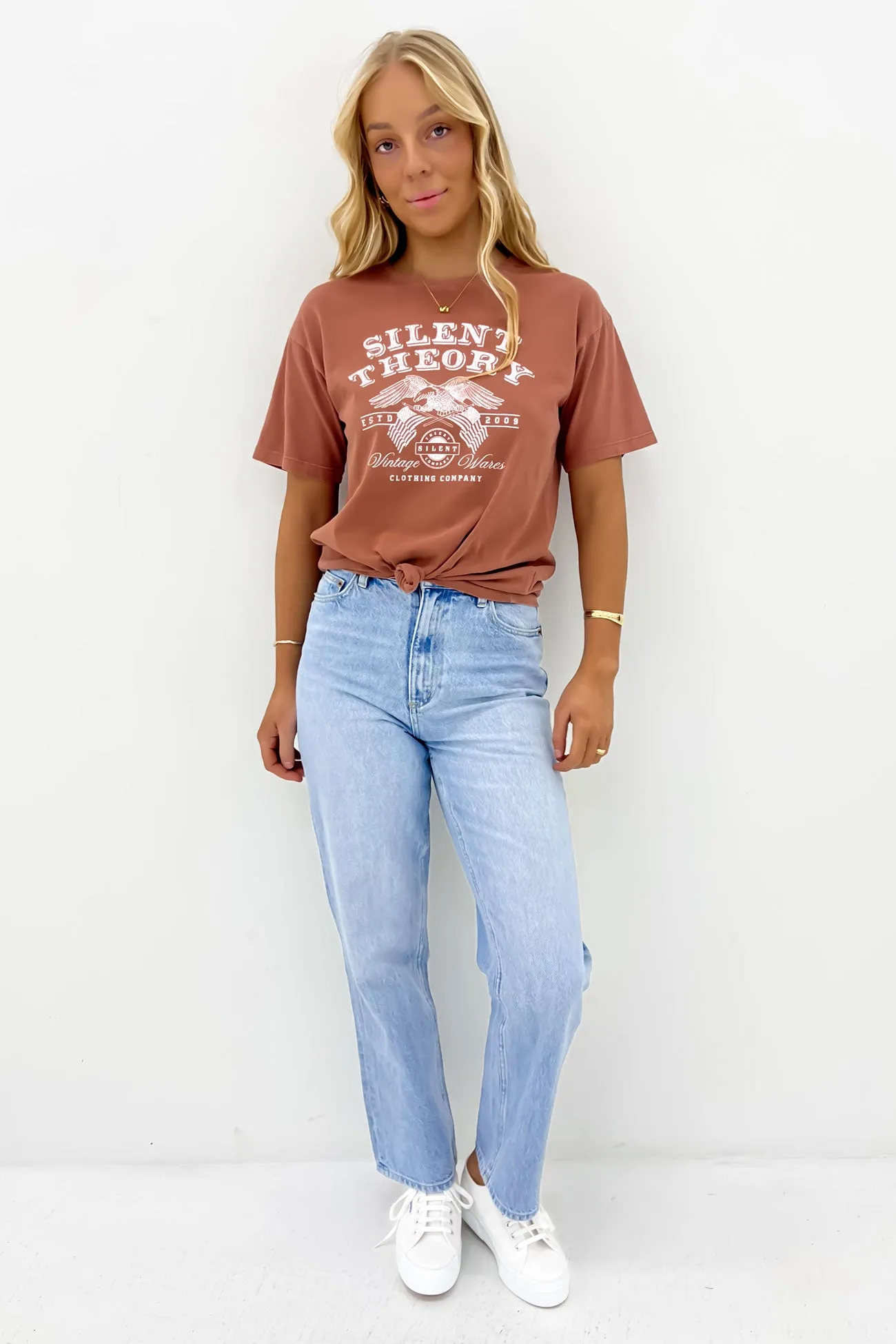 Paradox Tie Tee Terracotta Wool combination LayeredSleeveConstruction