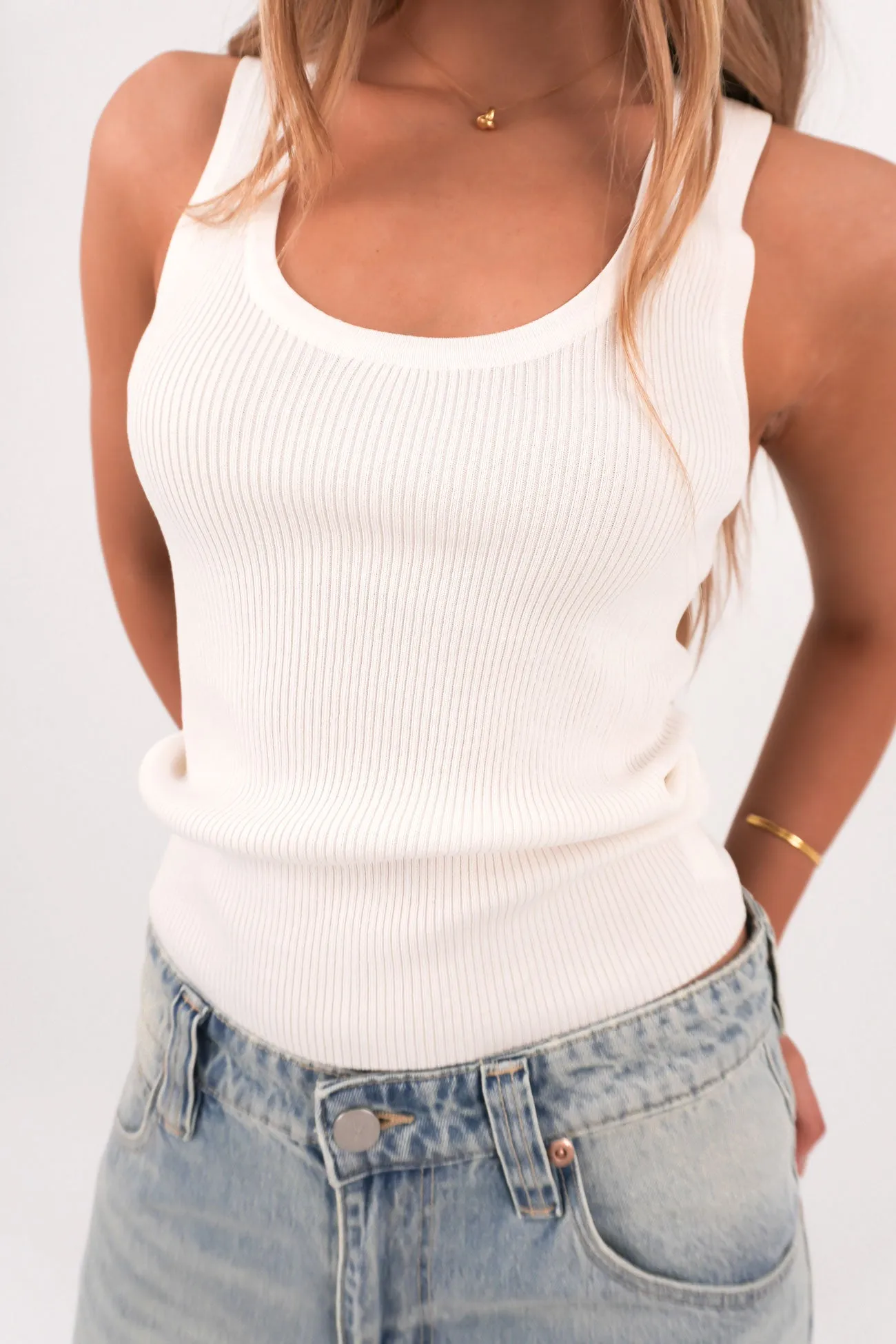 Water Resistant Finish Sweat Wicking Ribbing Jonni Tank White