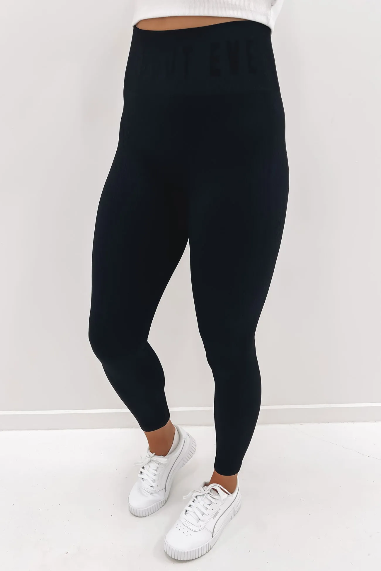 Adjustable Drawstring Waist Remi Rib Legging Black