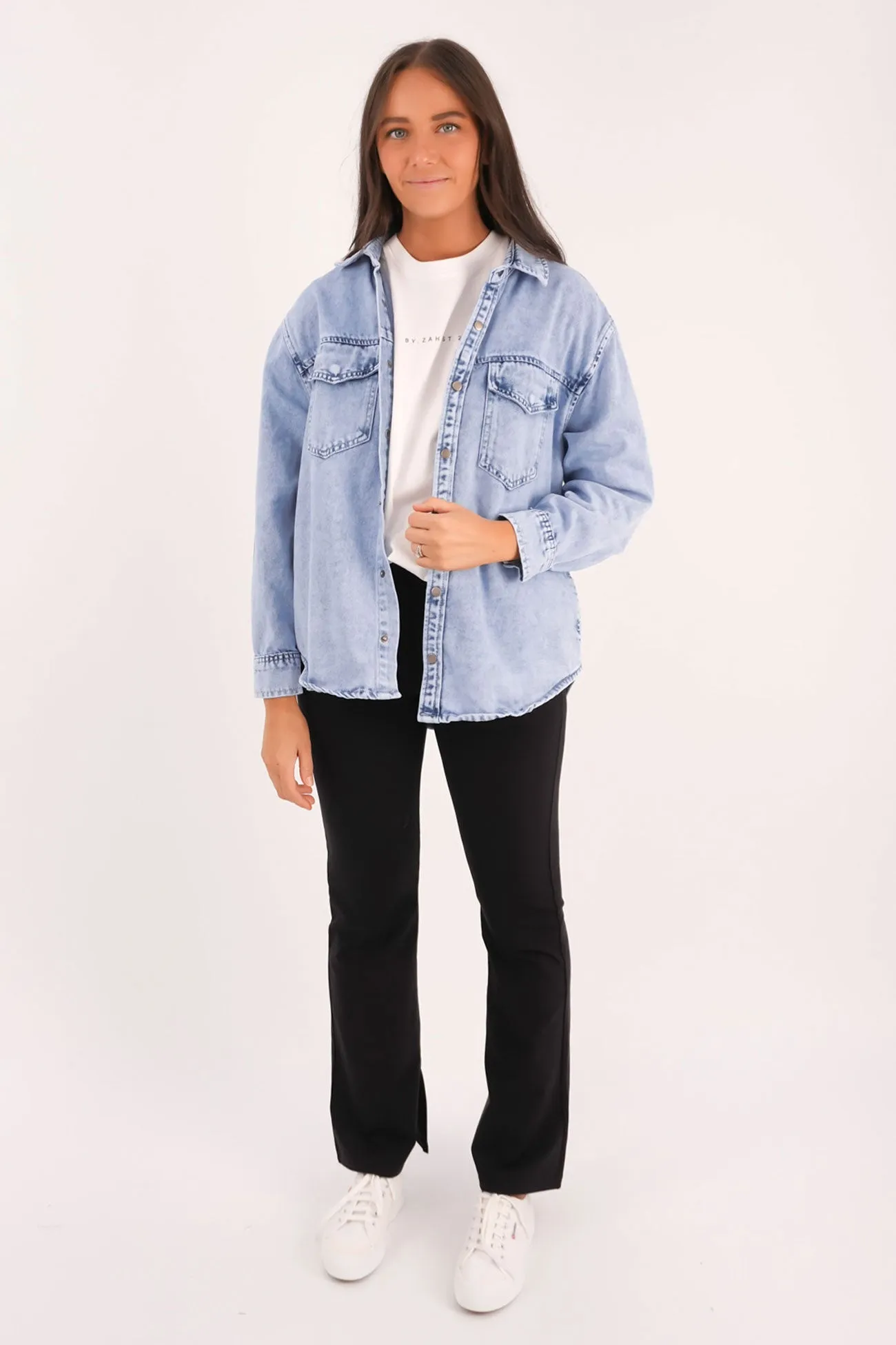 Fitted Shape tall size Daisy Over Shirt Light Blue