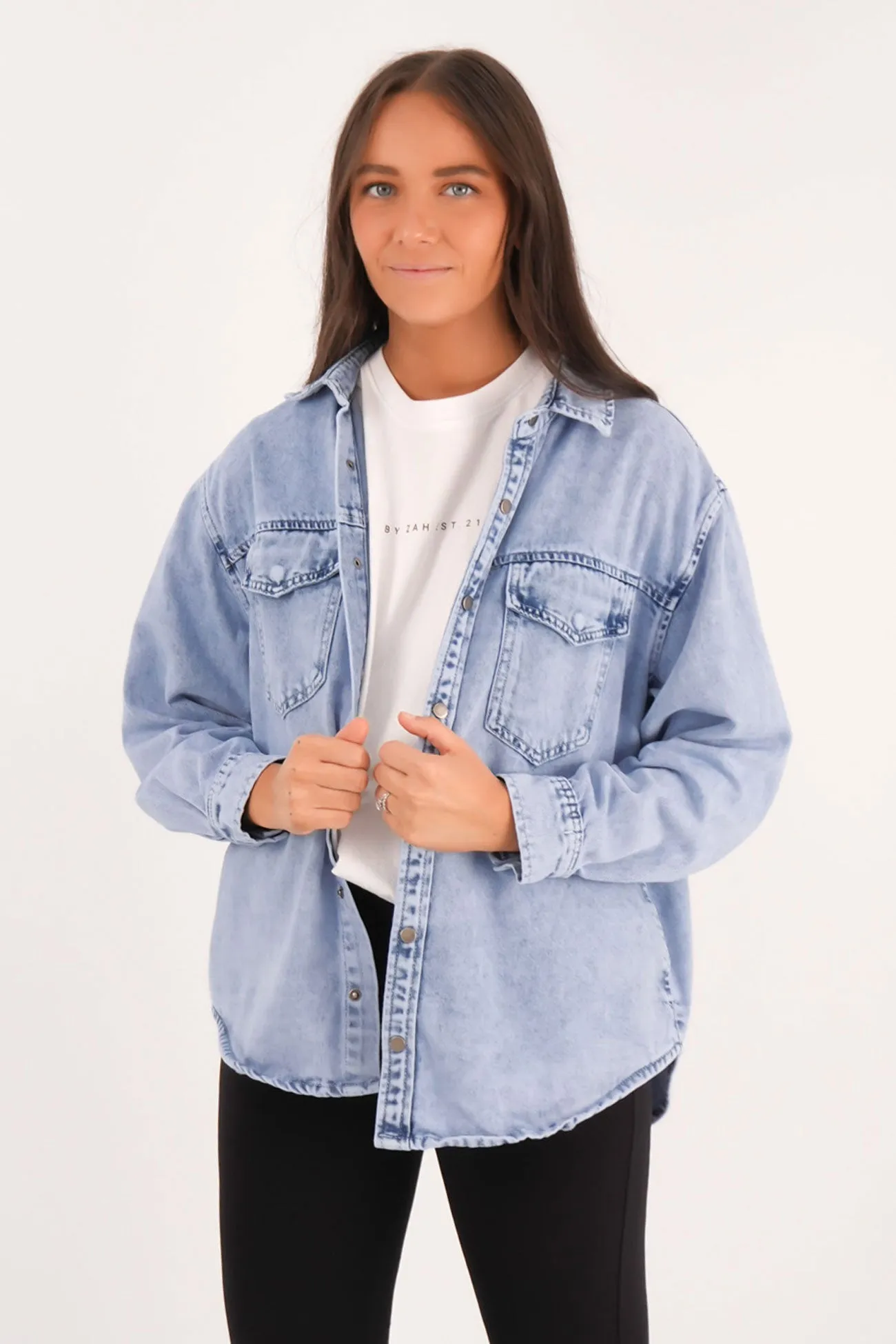 Chambray Fabric Durable Texture Daisy Over Shirt Light Blue