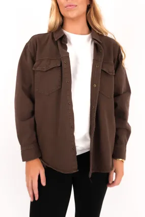 fade resistant color Subtle Print Daisy Overshirt Chocolate